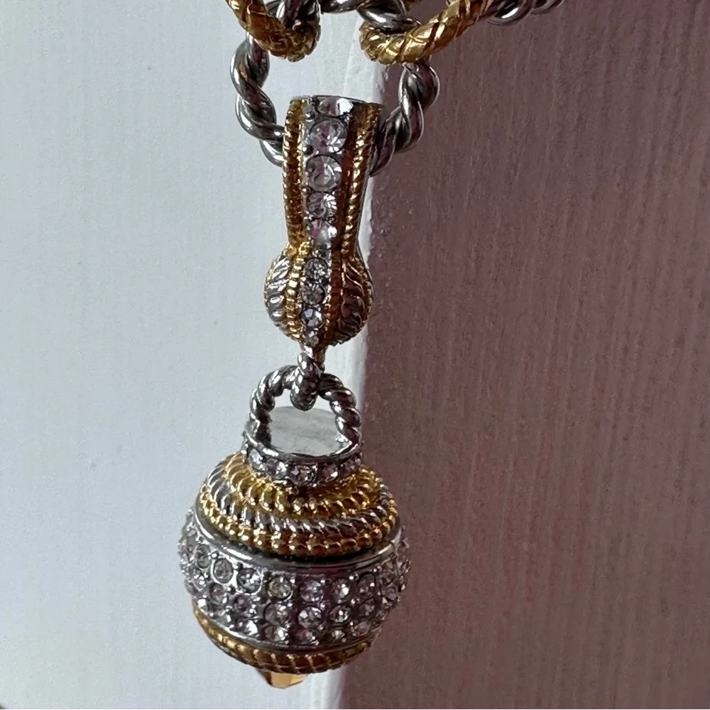 DSMK - Stainless Steel Rhinestone Curblink silver and gold Necklace w/ Enhancer